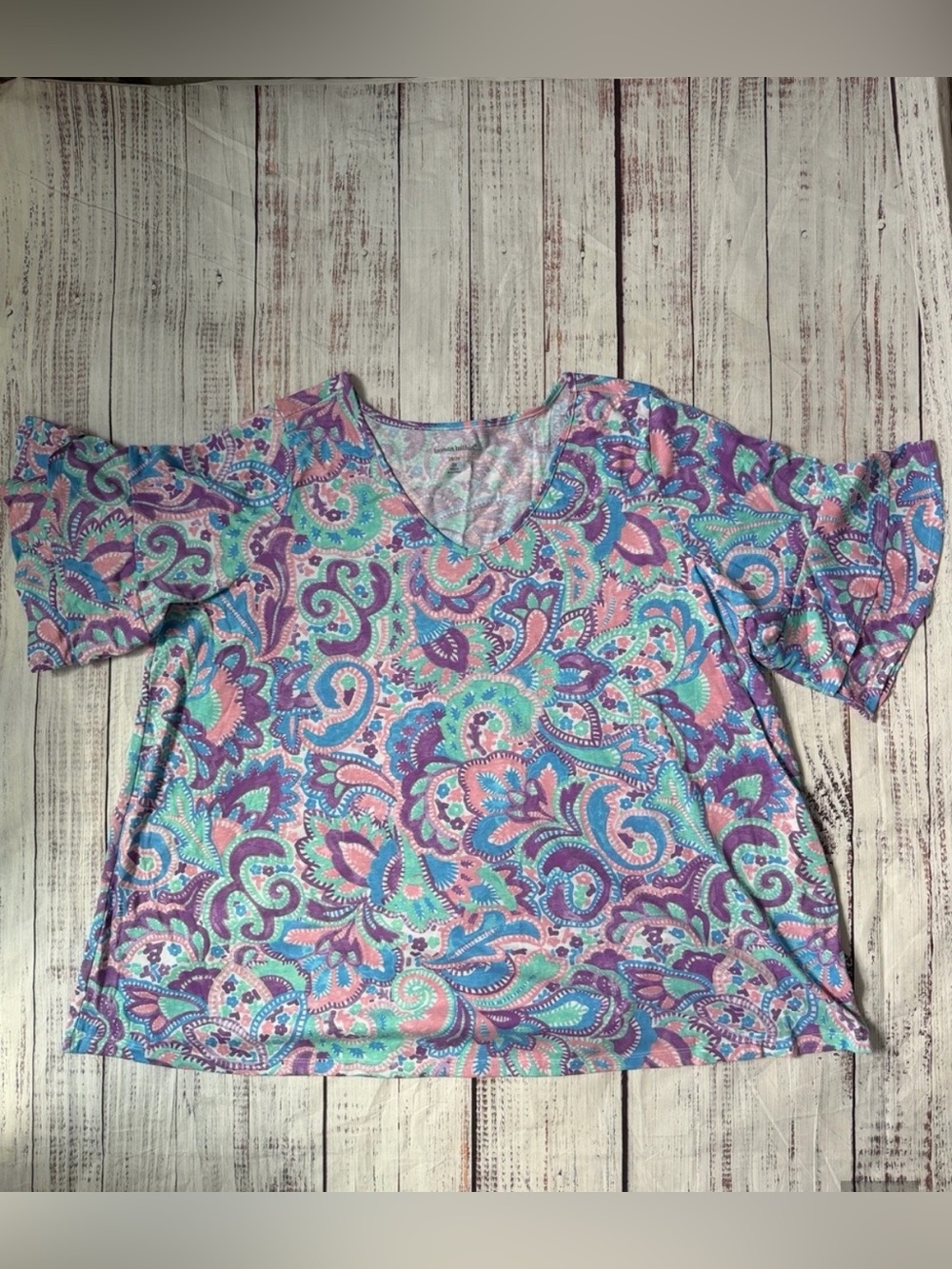 Woman Within Paisley V-Neck Tunic in Purple, Teal and Pink